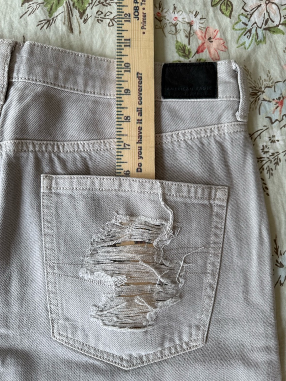 American Eagle Light Gray Denim Shorts with Embroidered Waistband